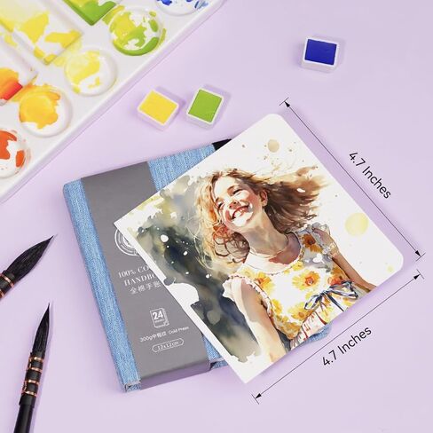 مجلة ألوان مائية مربعة من Lightwish، عبوتان إجمالي 48 ورقة 100% قطن، 300 جرام لكل متر مربع/140 رطل، خالية من الأحماض، دفتر رسم بالألوان المائية بالضغط البارد للفنانين والطلاب البالغين، 4.7 * 4.7 بوصة (أزرق) in Saudi Arabia