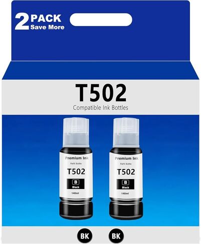 T502 استبدال زجاجات الحبر الأسود عالي الدقة لإبسون T502 مناسب لإعادة ملء Ecotank 2400 2700 2760 2850 3700 3760 3830 3850 4750 4760 4800 4850 15000 وST-4000 3000 2000 طابعات 2 زجاجة in Kuwait