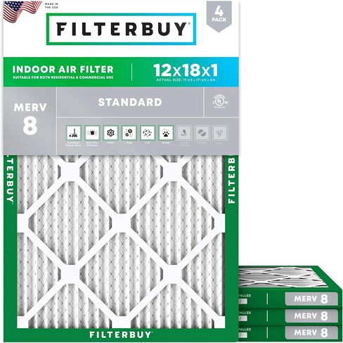 Filterbuy 18x25x2 Air Filter MERV 8 Dust Defense (4-Pack), Pleated HVAC AC Furnace Air Filters Replacement (Actual Size: 17.50 x 24.50 x 1.75 Inches) in Saudi Arabia