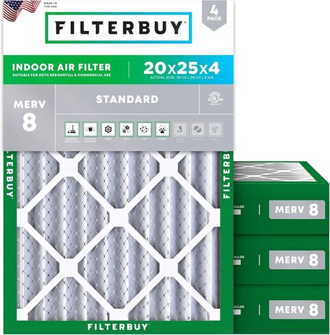 Filterbuy 18x25x2 Air Filter MERV 8 Dust Defense (4-Pack), Pleated HVAC AC Furnace Air Filters Replacement (Actual Size: 17.50 x 24.50 x 1.75 Inches) in Saudi Arabia