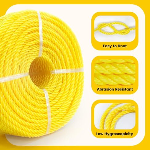 YALAVA 3/8IN 100FT Black Polyethylene Rope, Heavy Duty Ropes for All Purpose, Durable Reliable Weather & UV Resistant Rope for Outdoor Indoor Use in Kuwait