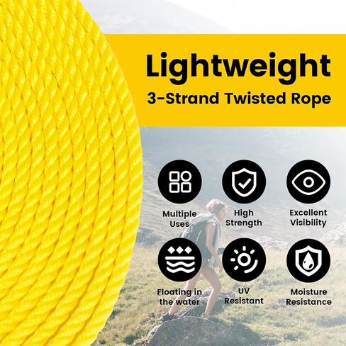 YALAVA 3/8IN 100FT Black Polyethylene Rope, Heavy Duty Ropes for All Purpose, Durable Reliable Weather & UV Resistant Rope for Outdoor Indoor Use in Kuwait