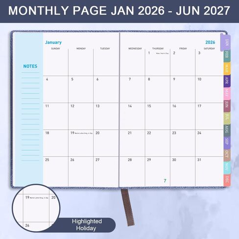 Cheericome Planner 2026-2027, Month Weekly Planner Run JAN 2026 to JUN 2027, 26-27 Planner with Pen Loop, Back Pocket and Stickers, 18 Months Planners, Blue Monthly Planners 2026-2027 in Saudi Arabia