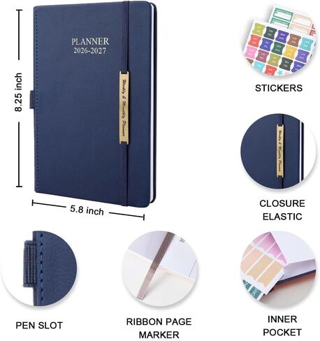 Cheericome Planner 2026-2027, Month Weekly Planner Run JAN 2026 to JUN 2027, 26-27 Planner with Pen Loop, Back Pocket and Stickers, 18 Months Planners, Blue Monthly Planners 2026-2027 in Saudi Arabia