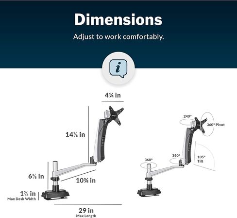 Vari Monitor Arm and Laptop Stand - VESA Monitor Mount with 360 Degree Rotation & 15" Laptop Stand with Adjustable Height, Monitors up to 27 inches, 19.8 lbs Capacity - Single Monitor & Laptop Holder in Saudi Arabia