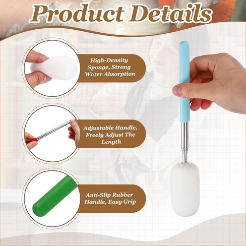 PATIKIL 29.5" Telescoping Sponge Stick for Pottery, 3Pcs Retractable Ceramic Pottery Clay Sponge Tool for Removing Excess Water from Pottery, White/Blue/Purple/Green(0.79/1.18/1.57"W) in Saudi Arabia