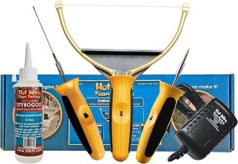 Hot Wire Foam Factory Crafters Deluxe 3-in-1 Foam Cutting Tool Kit | Sculpting Tool, Hot Knife, Engraver, Power Supply, & StyroGoo Foam Glue | For EPS, XPS & Styrofoam | USA Made in Kuwait