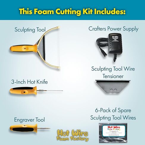 Hot Wire Foam Factory Crafters Deluxe 3-in-1 Foam Cutting Tool Kit | Sculpting Tool, Hot Knife, Engraver, Power Supply, & StyroGoo Foam Glue | For EPS, XPS & Styrofoam | USA Made in Kuwait