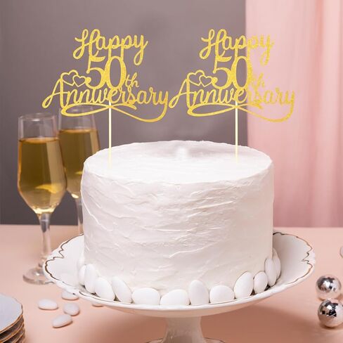 الذكرى الخمسين لكعكة توبر ذهبية لامعة سعيدة 50th للزفاف، كعكة القبعات العالية، ديكورات الحفلات، ديكورات حفلات أعياد الميلاد، احتفالات الذكرى السنوية للشركة in Kuwait