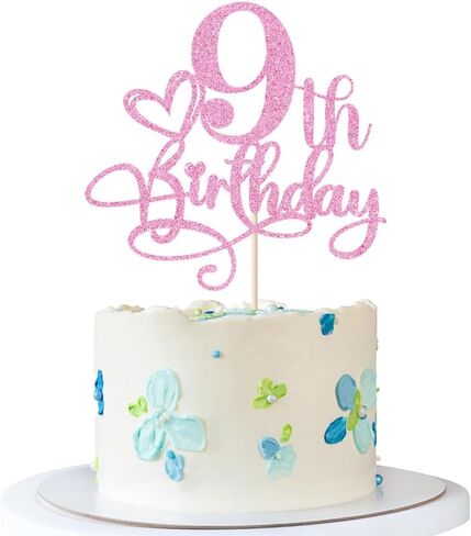 Happy 2nd Birthday Cake Topper，Anniversary Party/Boy or Girl Two Year Old Birthday Party Supplies Pink Glitter in Saudi Arabia