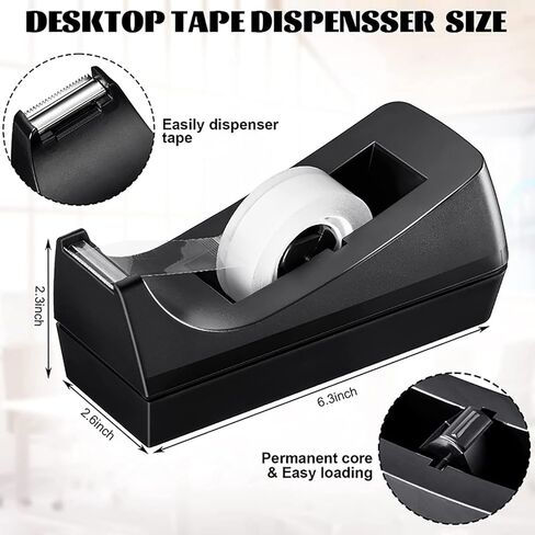 1Pc Black Desktop Mini Tape Dispenser Tape Cutter with Non-Slip Base Dispenser Tape Refill Dispenser for Office School Supplies in Saudi Arabia