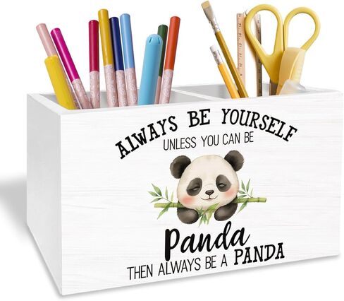 Inspirational Panda Pen Holder for Desk, Pandas Lover Gifts Pencil Organizer, Always Be Yourself Unless You Can Be Panda Wooden Box Sign Desk Decor for Home Office Decoration in Saudi Arabia