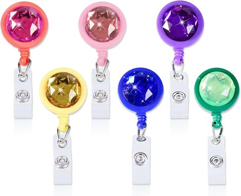 6Pcs Colorful Rhinestone Badge Reel, Decorative Work Badge Holder with Retractable Clip, Sparkly Nurse Accessories Name Tag ID Clip Holder for Work Badge, Teacher, Student & Office in Saudi Arabia