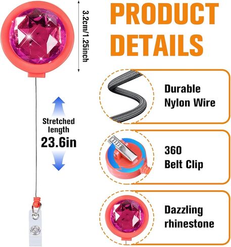 6Pcs Colorful Rhinestone Badge Reel, Decorative Work Badge Holder with Retractable Clip, Sparkly Nurse Accessories Name Tag ID Clip Holder for Work Badge, Teacher, Student & Office in Saudi Arabia