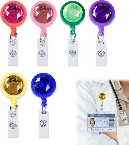 6Pcs Colorful Rhinestone Badge Reel, Decorative Work Badge Holder with Retractable Clip, Sparkly Nurse Accessories Name Tag ID Clip Holder for Work Badge, Teacher, Student & Office in Saudi Arabia
