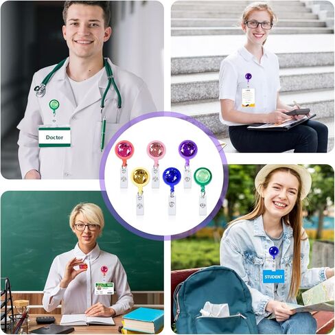 6Pcs Colorful Rhinestone Badge Reel, Decorative Work Badge Holder with Retractable Clip, Sparkly Nurse Accessories Name Tag ID Clip Holder for Work Badge, Teacher, Student & Office in Saudi Arabia