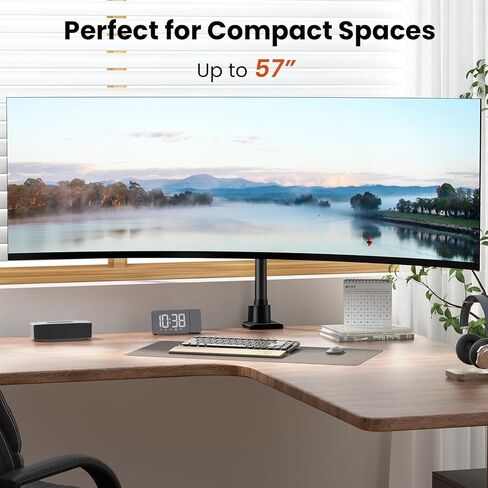 Single Monitor-Arm Heavy Duty for 24-57-inch - Ultrawide Aluminum Single Pole Monitor Mount,Fully Adjustable, Ideal for Gaming, Office & Home Use, Max Load 59.4lbs, VESA 75/100/200 mm, Black in Saudi Arabia