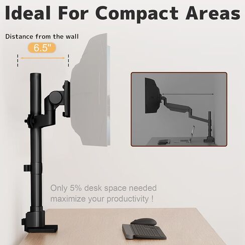 Single Monitor-Arm Heavy Duty for 24-57-inch - Ultrawide Aluminum Single Pole Monitor Mount,Fully Adjustable, Ideal for Gaming, Office & Home Use, Max Load 59.4lbs, VESA 75/100/200 mm, Black in Saudi Arabia