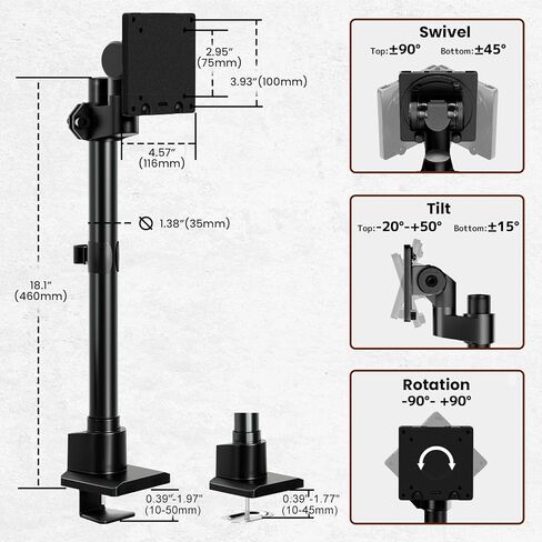 Single Monitor-Arm Heavy Duty for 24-57-inch - Ultrawide Aluminum Single Pole Monitor Mount,Fully Adjustable, Ideal for Gaming, Office & Home Use, Max Load 59.4lbs, VESA 75/100/200 mm, Black in Saudi Arabia