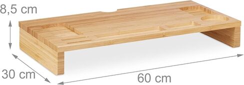 Relaxdays Bamboo Monitor Stand, 7 Compartments, Screen Riser Desk, Monitor Base, HBT: 8.5 x 60 x 30 cm, Natural in Saudi Arabia