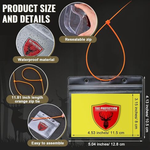 6 Pack Hunting License Holder Clear Hunting Tag Holder Waterproof Hunting License Holder with 6 Pcs Orange Zip Ties for Deer Turkey Elk Hunting Fishing Archery Tags Permits in Saudi Arabia