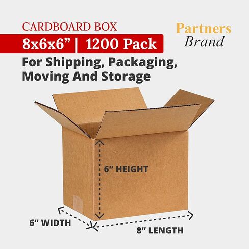 صناديق من الورق المقوى المموج مقاس 8 × 6 × 6 من Partners، مقاس 8 بوصة طول × 6 بوصة عرض × 6 بوصة ارتفاع | الشحن والتعبئة والنقل وصندوق تخزين للأعمال، صناديق كبيرة بالجملة قوية 866، (عبوة من 25 قطعة) in Saudi Arabia