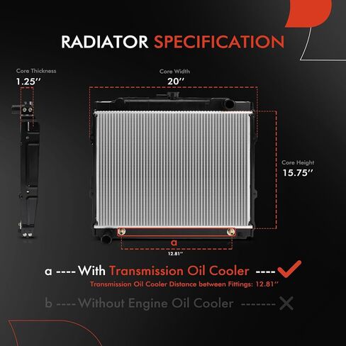 A-Premium Engine Coolant Radiator Assembly with Transmission Oil Cooler Compatible with Toyota 1984-1991 4Runner, 1986-1995 Pickup, L4 2.4L in Saudi Arabia