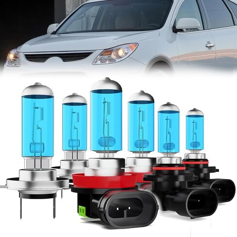المصابيح الأمامية أضواء لوحة الترخيص تناسب Hyundai Veracruz 2007-2012، H7 شعاع عالٍ + H11 شعاع منخفض + 9006 مصابيح ضباب هالوجين + أضواء لوحة الترخيص، حزمة من 8 in Kuwait