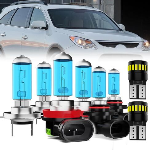 المصابيح الأمامية أضواء لوحة الترخيص تناسب Hyundai Veracruz 2007-2012، H7 شعاع عالٍ + H11 شعاع منخفض + 9006 مصابيح ضباب هالوجين + أضواء لوحة الترخيص، حزمة من 8 in Kuwait