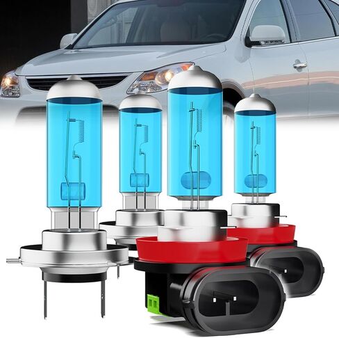 المصابيح الأمامية أضواء لوحة الترخيص تناسب Hyundai Veracruz 2007-2012، H7 شعاع عالٍ + H11 شعاع منخفض + 9006 مصابيح ضباب هالوجين + أضواء لوحة الترخيص، حزمة من 8 in Kuwait
