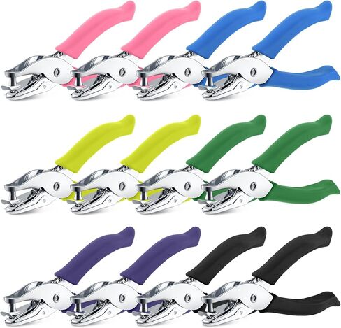 Chumia 12 Pieces Single Hole Punch Handheld 1/4 Inch Hole Paper Punch with Grip Handles Circle Single Shape Puncher for Craft Paper Greeting Cards Scrapbook Notebook(Multicolor) in Saudi Arabia