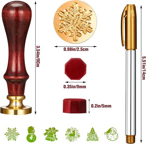 208 Pieces Christmas Wax Seal Stamp Kit, Include 6 Pieces Wax Stamp Brass Heads with Wooden Hilt, 200 Pieces Sealing Wax Beads and Gold Marker Pen for Holiday Invitations Decorations (Santa Patterns) in Saudi Arabia