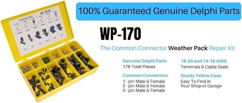 مجموعة موصلات Delphi WeatherPack WP-170: موصلات كهربائية للسيارات محكمة الغلق مقاومة للطقس بمقياس 14-20 مع دبوس واحد ودبوسين و3 دبوس OEM، تشكيلة أصلية 100% في مجموعة مشروع مكونة من 178 قطعة in Saudi Arabia