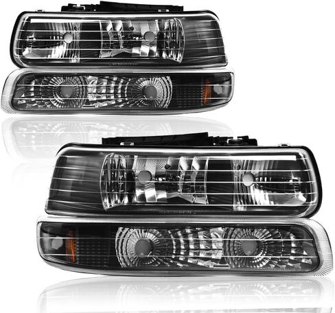 LQI LED DRL Tube Projector Headlights Assembly w/o Bulbs Compatible with Chevy Silverado 1500 2007-2013/Fit Silverado 2500 HD 3500 HD 2007-2014 Smoky Lens Black Housing Clear Reflector Pair in Saudi Arabia