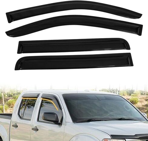 Tape on Window Visor Deflectors, Compatible with 2005-2020 Nissan Frontier Double Cab, Acrylic Smoke Tinted Slim Style Window Rain Guards, Sun Wind Side Vent Visor Set, 4 Pieces in Saudi Arabia