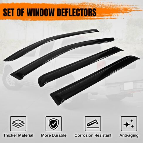 Tape on Window Visor Deflectors, Compatible with 2005-2020 Nissan Frontier Double Cab, Acrylic Smoke Tinted Slim Style Window Rain Guards, Sun Wind Side Vent Visor Set, 4 Pieces in Saudi Arabia