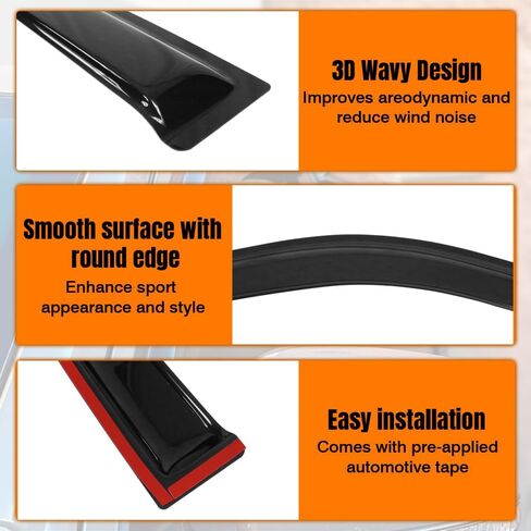Tape on Window Visor Deflectors, Compatible with 2005-2020 Nissan Frontier Double Cab, Acrylic Smoke Tinted Slim Style Window Rain Guards, Sun Wind Side Vent Visor Set, 4 Pieces in Saudi Arabia