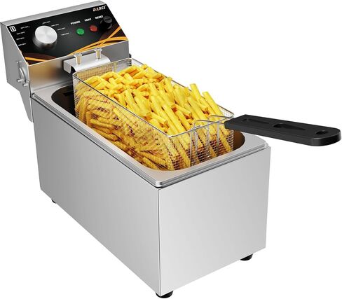 مقلاة كهربائية عميقة (1500 واط، 8 لتر) - سطح من الفولاذ المقاوم للصدأ مع سلة وغطاء وزر إعادة الضبط، يمكن التحكم في درجة الحرارة للمطبخ المنزلي in Kuwait