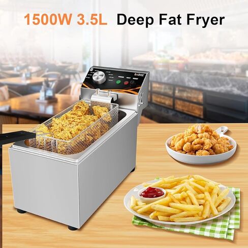 مقلاة كهربائية عميقة (1500 واط، 8 لتر) - سطح من الفولاذ المقاوم للصدأ مع سلة وغطاء وزر إعادة الضبط، يمكن التحكم في درجة الحرارة للمطبخ المنزلي in Kuwait