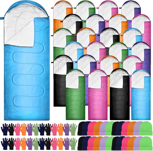 Preboun 24 Sleeping Bags Winter Beanies Gloves Set for Homeless Warm or Cold Weather Sleeping Bags Winter Hat and Gloves Pack for Backpacking Camping Hiking Homeless Supplies in Saudi Arabia