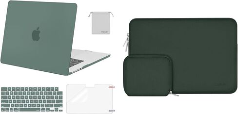 حافظة MOSISO متوافقة مع جهاز MacBook Air 15 بوصة إصدار 2023 شريحة A2941 M2، غطاء بلاستيكي صلب وحقيبة من النيوبرين وغطاء لوحة المفاتيح وواقي شاشة وحقيبة تخزين، أخضر زمردي in Kuwait