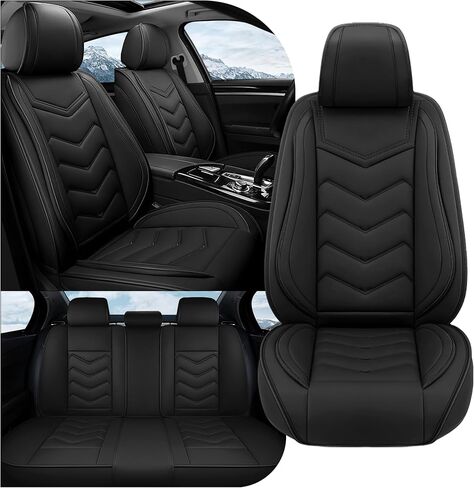 أغطية مقاعد السيارة مناسبة لسيارة Lexus ES 300 2000-2026، أغطية مقاعد رياضية أنيقة، غطاء مقعد السيارة مصنوع من جلد نابا الفاخر المقاوم للماء. (مجموعة كاملة/أسود نقي) in Saudi Arabia