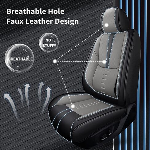 Seat Covers Full Set Fit for VW/Volkswagen Taos 2022-2025, Faux Leather Car Seat Covers Breathable 3D Lumbar Support Protector Car Seat Cushions(Black&Grey) in Saudi Arabia