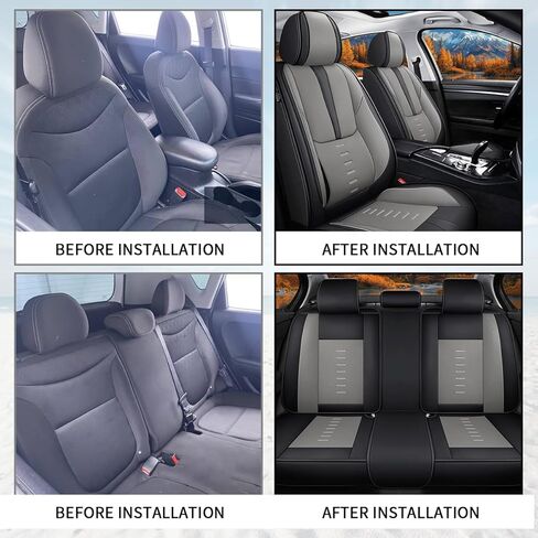 Seat Covers Full Set Fit for VW/Volkswagen Taos 2022-2025, Faux Leather Car Seat Covers Breathable 3D Lumbar Support Protector Car Seat Cushions(Black&Grey) in Saudi Arabia