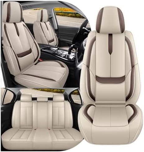 مناسب لأغطية مقاعد Hyundai Santa Cruz 2022-2025، تغطية كاملة مخصصة، جلد فاخر مقاوم للماء ومقاوم للبقع وسهل التركيب (برتقالي وأسود/مقعدان قياسيان) in Kuwait