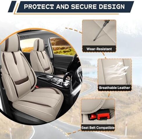مناسب لأغطية مقاعد Hyundai Santa Cruz 2022-2025، تغطية كاملة مخصصة، جلد فاخر مقاوم للماء ومقاوم للبقع وسهل التركيب (برتقالي وأسود/مقعدان قياسيان) in Kuwait