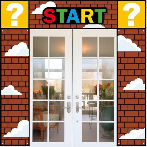 3Pcs Super Bros Door Decoration Set Super Video Games Door Banner Bricks Decorations Brother Adventure Decor for Baby Shower Boys Gamer Birthday Party Decorations Favors in Saudi Arabia