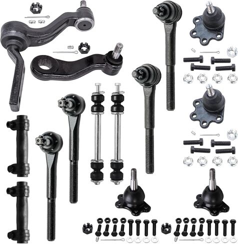 Detroit Axle - 4WD Front 14pc Suspension Kit for Chevy GMC K1500 K2500 Blazer Yukon 4 Upper Lower Ball Joints 4 Inner Outer Tie Rods 2 Sway Bars 2 Adjusting Sleeves 1 Idler 1 Pitman Arm Replacement in Saudi Arabia