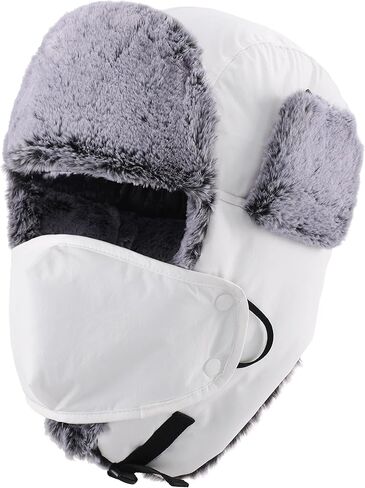 Home Prefer Men's Trapper Hat with Face Mask Faux Fur Trooper Trapper Hat for Men Winter Ushanka Hunting Hat in Kuwait