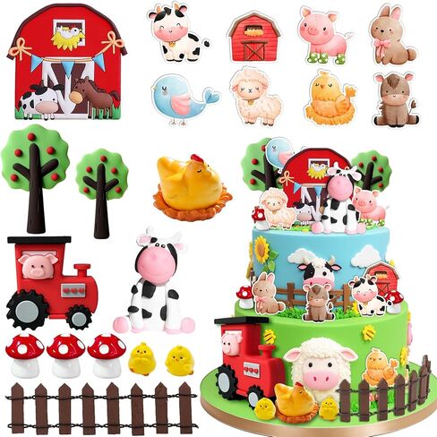 20Pcs Farm Cake Decorations Farm Cake Topper for Animal Farm Baby Shower Supplies in Saudi Arabia